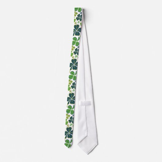 Cravate Verte Lucky Clover 4 Motif Shamrock Feuille (Dos)