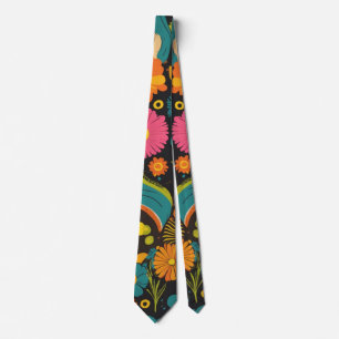 Cravate Vibes Groovy des années 70 Motif Rétro