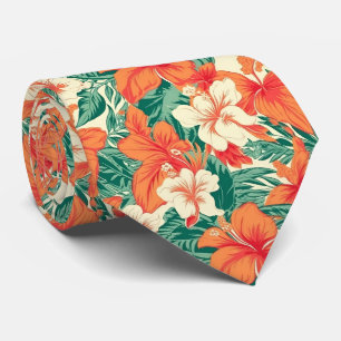 Cravate Vibes hawaïennes fleurs tropicales motif feuilles