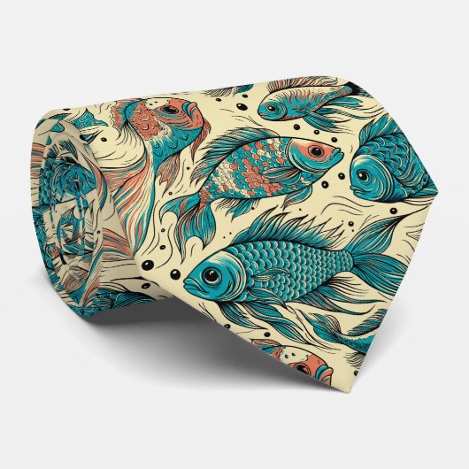 Cravate Vibrant Fish Pattern Colorful  (Roulé)