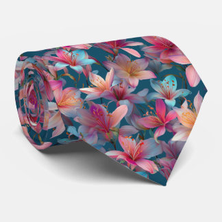 Cravate Vibrant Multicolor Lily Floral Pattern