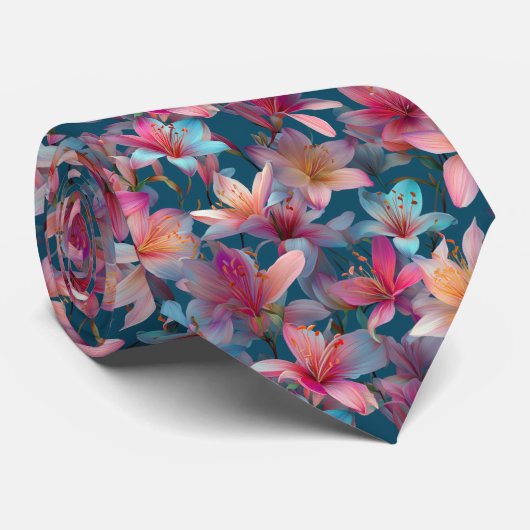 Cravate Vibrant Multicolor Lily Floral Pattern (Roulé)