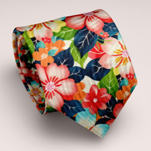 Cravate Vibrant Personnalisable Tropical Floral
