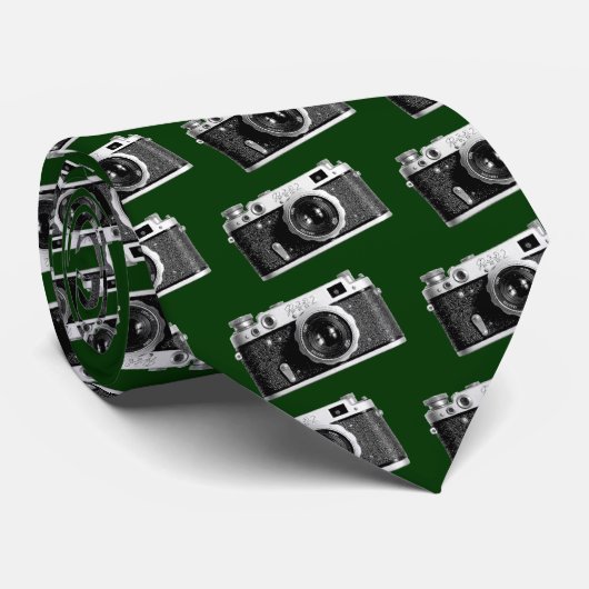 Cravate Vieux appareil photo russe - Vert foncé (Roulé)