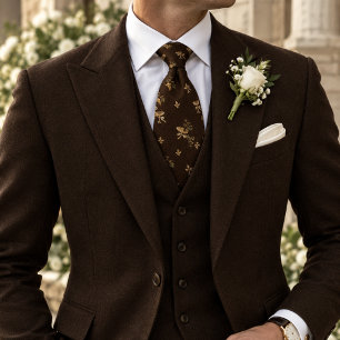 Cravate Vieux Argent Mariage Vignoble Calice Raisin Brun