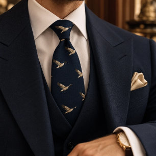 Cravate Vieux Argent Navy Harengère Volant Oie Sauvage