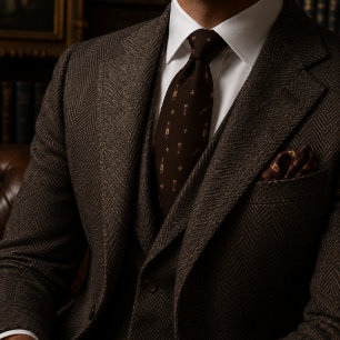 Cravate Vieux Argent Vin Cigare Gentleman's Tweed Herringb