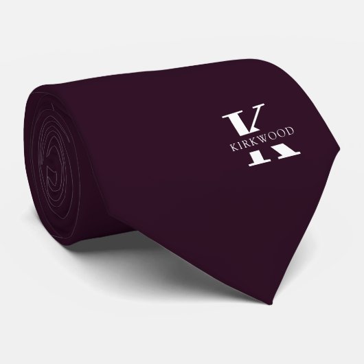 Cravate Vin pourpre | Élégant Monogramme+Nom | bidirection (Roulé)