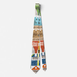 Cravate Vintage billet de voyage motif. Étiquette de bagag