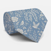 Cravate Vintage. Bleu et blanc. Oiseau. (Roulé)