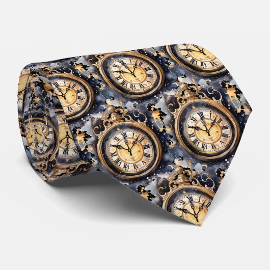 Cravate Vintage Clock Face Steampunk Neck Tie (Roulé)