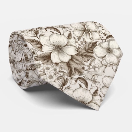 Cravate Vintage Floral Sepia Motif (14) (Roulé)