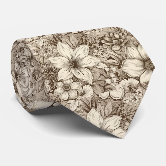 Cravate Vintage Floral Sepia Motif (3) (Roulé)