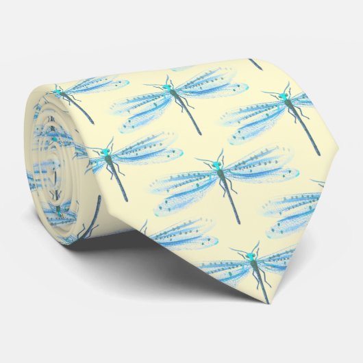 Cravate Vintage Insects Blue Damselfly Pattern  (Roulé)