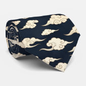 Cravate Vintage Japanese Navy Cloud Pattern (Roulé)