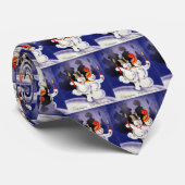 Cravate Vintage Noël Dancing Snowmen avec bougies (Roulé)