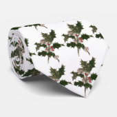 Cravate Vintage Noël, Green Holly Plante avec baies (Roulé)