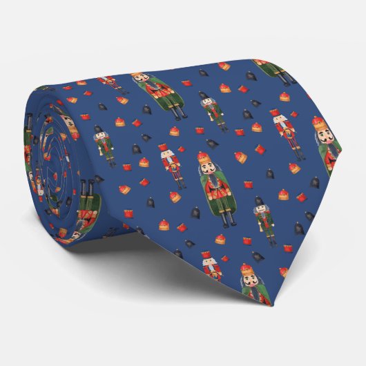 Cravate Vintage noël noix craquelins Bleu (Roulé)