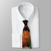 Cravate Vintage Orange blanc élégant fleurs rétro (Attaché)