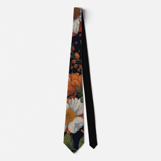Cravate Vintage Orange blanc élégant fleurs rétro (Devant)
