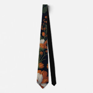 Cravate Vintage Orange blanc élégant fleurs sophistiquées