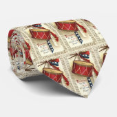 Cravate Vintage Patriotique, Tambours avec notes musicales (Roulé)