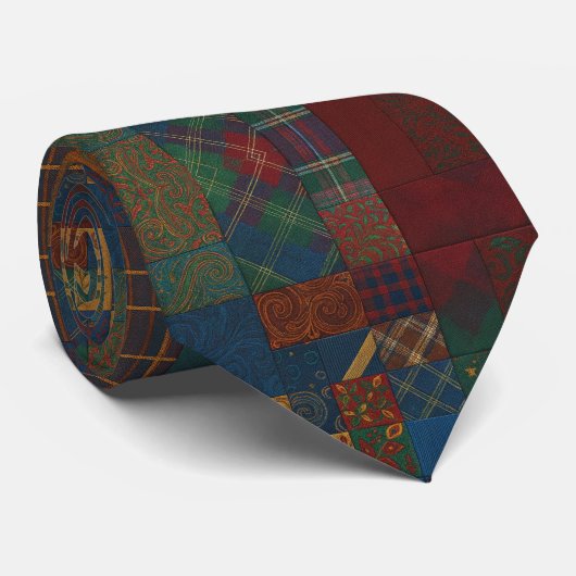 Cravate Vintage Quilt Patchwork  (Roulé)