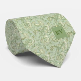 Cravate Vintage vert Floral Paisley Motif