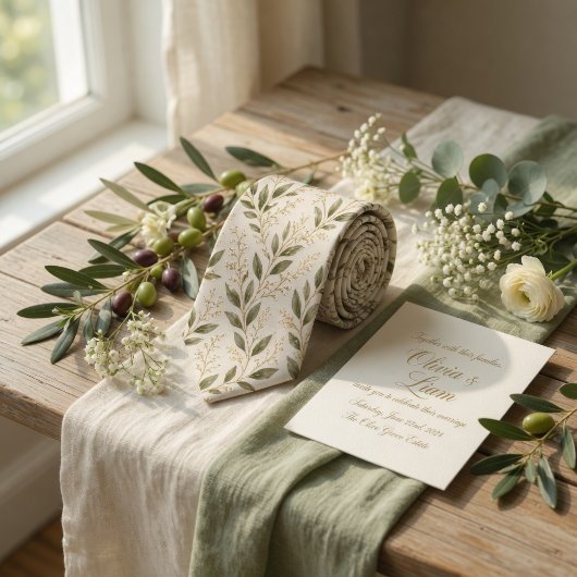 Cravate Vintage Watercolor Laurel Leaves Botanical