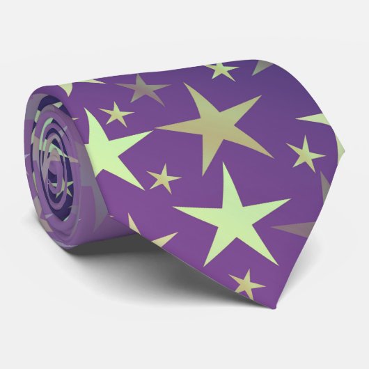 Cravate violet+argenté, brillant, lumineux, étoile, couleu (Roulé)