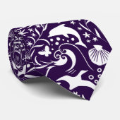 Cravate Violet blanc Motif Dolphin Wave Shell (Roulé)
