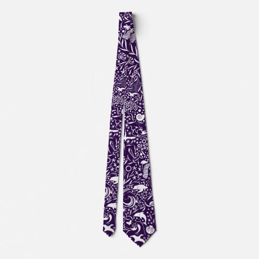 Cravate Violet blanc Motif Dolphin Wave Shell (Dos)