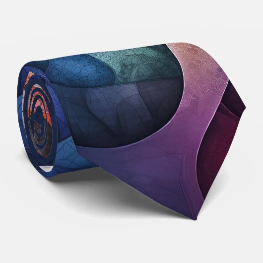Cravate Violet bleu fractal rose orange (Roulé)