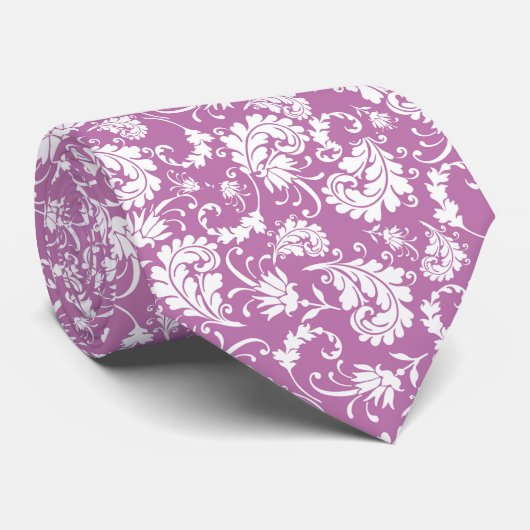 Cravate Violet Floral Pattern Custom Necktie (Roulé)