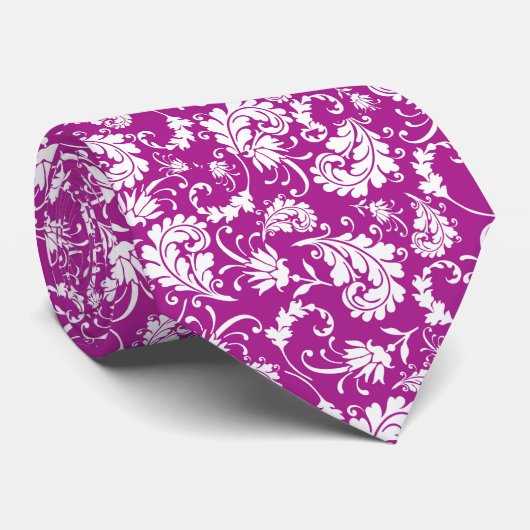 Cravate Violet Floral Pattern Custom Necktie (Roulé)