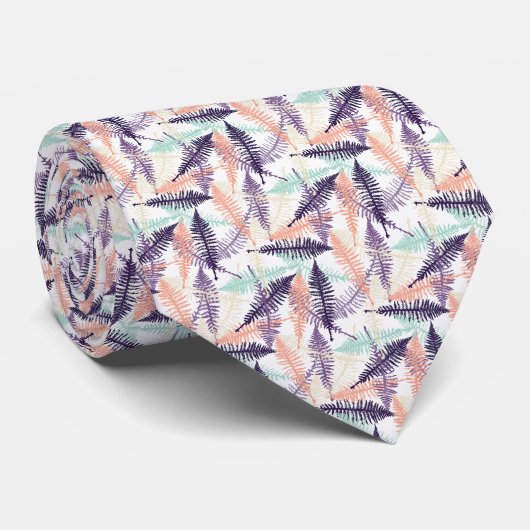 Cravate Violet Mint violet vert Orange Fern Feuilles Motif (Roulé)