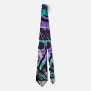 Cravate Violet noir et traces de peinture Turquoises