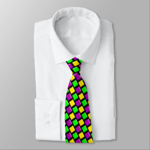 Cravate Violet vert jaune Motif noir Mardi Gras