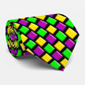 Cravate Violet vert jaune Motif noir Mardi Gras (Roulé)