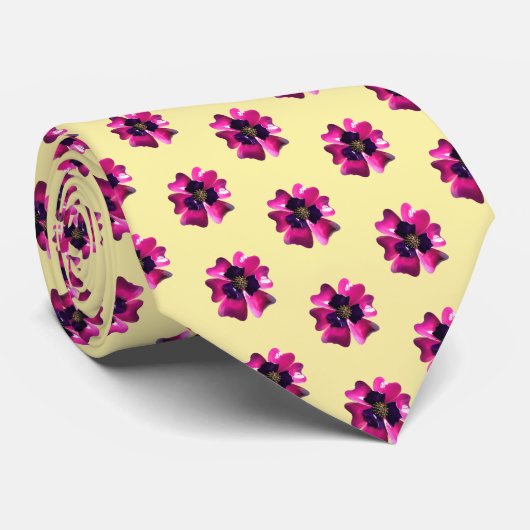 Cravate Violet violet Fleurs Mode Beurre Jaune tendance (Roulé)