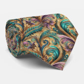 Cravate Violet violet Turquoise bleu vert or Motif Paisley (Roulé)