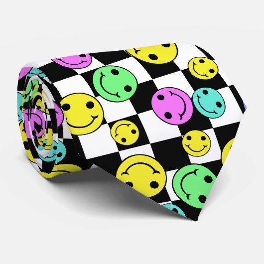 Cravate Visages À damiers souriants rétro (Roulé)