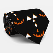 Cravate Visages de citrouille Halloween noir   (Roulé)