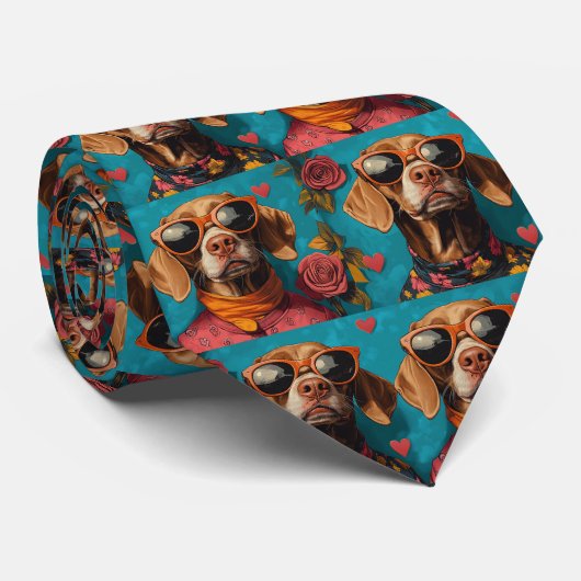 Cravate Vizsla avec Roses de la Saint-Valentin  (Roulé)