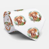 Cravate Vizsla Christmas Wreath Festive Pup (Roulé)