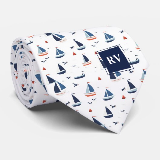 Cravate Voiliers en Mer Monogrammés (Roulé)
