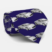 Cravate Voiture de sport blanc sur bleu (Roulé)