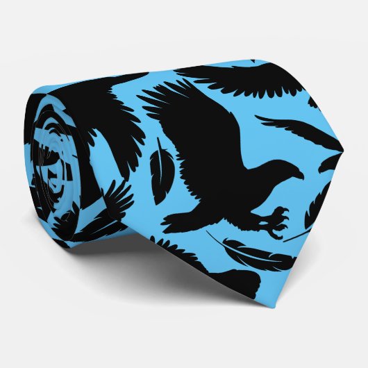 Cravate Vol des Aigles noir.w L bleu BG (Roulé)