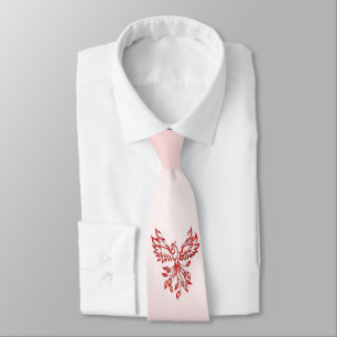 Cravate Vol d'un Phoenix rouge sur rose
