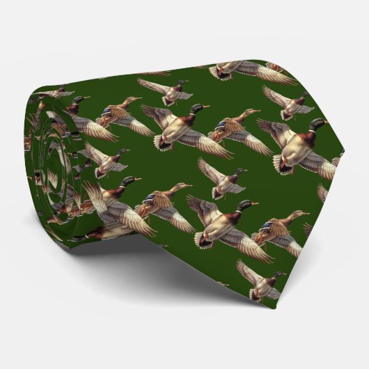 Cravate Vols De Canards Mallard Sur Vert (Roulé)